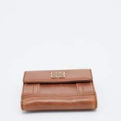 Pre Owned Givenchy Brown Leather Logo Compact Wallet