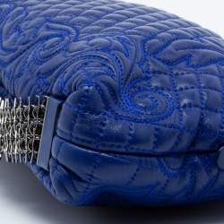 Pre Owned حقيبة كتف فيرساتشي جلد مطرز زرقاء 