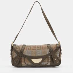 Pre Owned Givenchy Metallic/Multicolor Monogram Canvas and Leather Baguette Bag