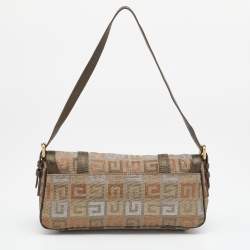 Pre Owned Givenchy Metallic/Multicolor Monogram Canvas and Leather Baguette Bag