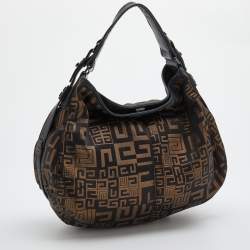 Pre Owned Givenchy Black/Gold Monogram Canvas And Leather Hobo