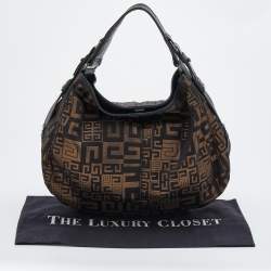 Pre Owned Givenchy Black/Gold Monogram Canvas And Leather Hobo