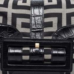 مملوكة مسبقًا Givenchy Black Monogram Canvas and Embossed Leather Buckle Flap Top Handle Bag