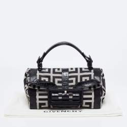 مملوكة مسبقًا Givenchy Black Monogram Canvas and Embossed Leather Buckle Flap Top Handle Bag