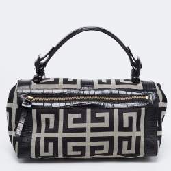 مملوكة مسبقًا Givenchy Black Monogram Canvas and Embossed Leather Buckle Flap Top Handle Bag