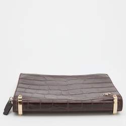 Pre Owned Givenchy Brown Crocodile Embossed Leather Book Clutch