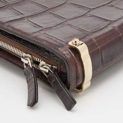 Pre Owned Givenchy Brown Crocodile Embossed Leather Book Clutch