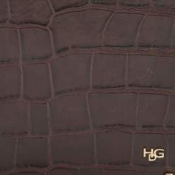 Pre Owned Givenchy Brown Crocodile Embossed Leather Book Clutch