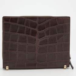 Pre Owned Givenchy Brown Crocodile Embossed Leather Book Clutch