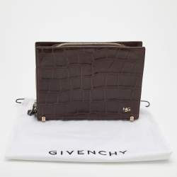 Pre Owned Givenchy Brown Crocodile Embossed Leather Book Clutch