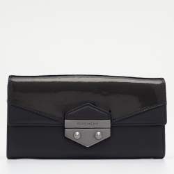 Pre Owned Givenchy Black Patent and Leather Flap Continental Wallet