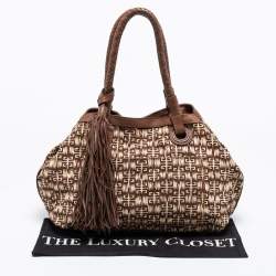 Pre Owned حقيبة كتف جيفنشي جلد وكانفاس بني مونوغرامي بشراشيب