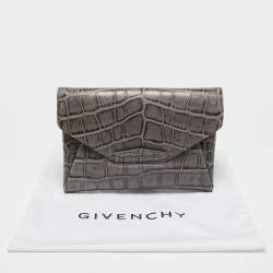 Pre Owned Givenchy Grey Croc Embossed Leather Antigona Envelope Clutch