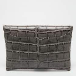 Pre Owned Givenchy Grey Croc Embossed Leather Antigona Envelope Clutch