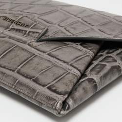 Pre Owned Givenchy Grey Croc Embossed Leather Antigona Envelope Clutch