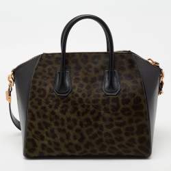 Pre Owned حقيبة ساتشل جيفنشي أنتيغونا جلد وشعر عجل طباعة فهد أسود/أخضر متوسطة