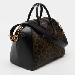 Pre Owned حقيبة ساتشل جيفنشي أنتيغونا جلد وشعر عجل طباعة فهد أسود/أخضر متوسطة