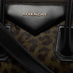 Pre Owned حقيبة ساتشل جيفنشي أنتيغونا جلد وشعر عجل طباعة فهد أسود/أخضر متوسطة