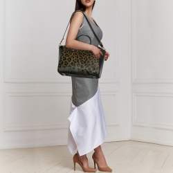 Pre Owned حقيبة ساتشل جيفنشي أنتيغونا جلد وشعر عجل طباعة فهد أسود/أخضر متوسطة