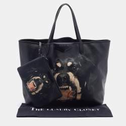 Pre Owned Givenchy Black Coated Canvas and Leather Rottweiler Large Antigona Tote