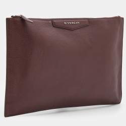 Pre Owned Givenchy Burgundy Leather Medium Antigona Pouch Wallet
