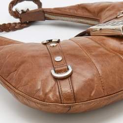 Pre Owned Givenchy Tan Leather Logo Buckle Hobo