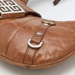 Pre Owned Givenchy Tan Leather Logo Buckle Hobo