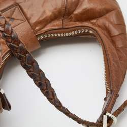 Pre Owned Givenchy Tan Leather Logo Buckle Hobo