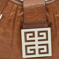 Pre Owned Givenchy Tan Leather Logo Buckle Hobo