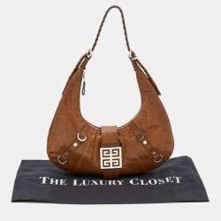 Pre Owned Givenchy Tan Leather Logo Buckle Hobo