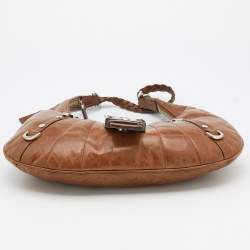 Pre Owned Givenchy Tan Leather Logo Buckle Hobo