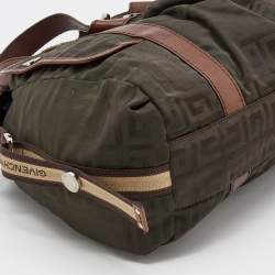 Pre Owned Givenchy Brown/Olive Green Monogram Nylon and Leather Shoulder Bag