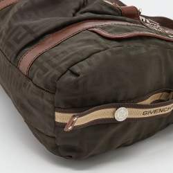 Pre Owned Givenchy Brown/Olive Green Monogram Nylon and Leather Shoulder Bag