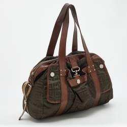 Pre Owned Givenchy Brown/Olive Green Monogram Nylon and Leather Shoulder Bag
