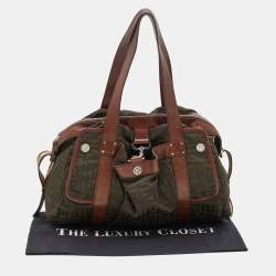 Pre Owned Givenchy Brown/Olive Green Monogram Nylon and Leather Shoulder Bag