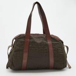 Pre Owned Givenchy Brown/Olive Green Monogram Nylon and Leather Shoulder Bag