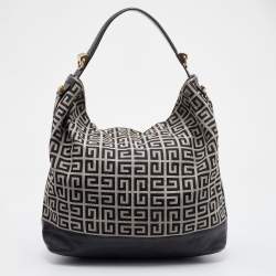 Pre Owned Givenchy Black/Grey Signature Canvas and Leather Hobo