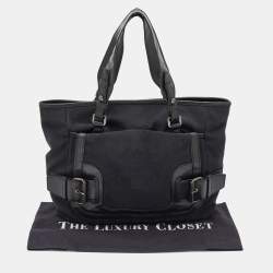 Pre Owned Givenchy Black Canvas and Leather Buckle Detail Tote