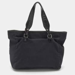 Pre Owned Givenchy Black Canvas and Leather Buckle Detail Tote