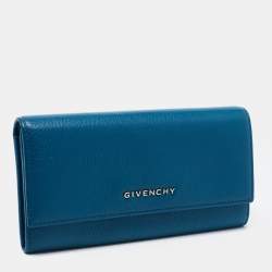 Pre Owned Givenchy Teal Leather Pandora Flap Continental Wallet