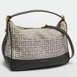 Pre Owned   Givenchy White/Grey Signature Canvas and Leather Hobo