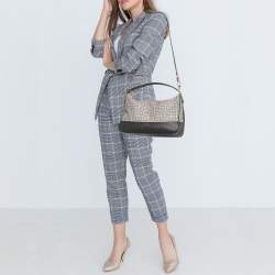 Pre Owned   Givenchy White/Grey Signature Canvas and Leather Hobo