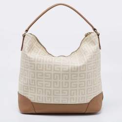 Pre Owned Givenchy Beige/Brown Signature Coated Canvas And Leather Hobo