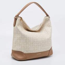Pre Owned Givenchy Beige/Brown Signature Coated Canvas And Leather Hobo