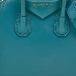 Pre Owned Givenchy Teal Blue Patent and Leather Mini Antigona Satchel