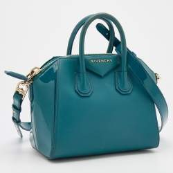 Pre Owned Givenchy Teal Blue Patent and Leather Mini Antigona Satchel