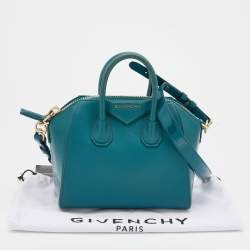 Pre Owned Givenchy Teal Blue Patent and Leather Mini Antigona Satchel