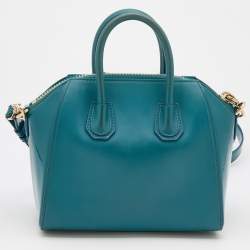 Pre Owned Givenchy Teal Blue Patent and Leather Mini Antigona Satchel