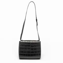 Pre Owned Givenchy Black Croc Embossed Leather Chain Detail Shoulder Bag