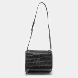Pre Owned Givenchy Black Croc Embossed Leather Chain Detail Shoulder Bag